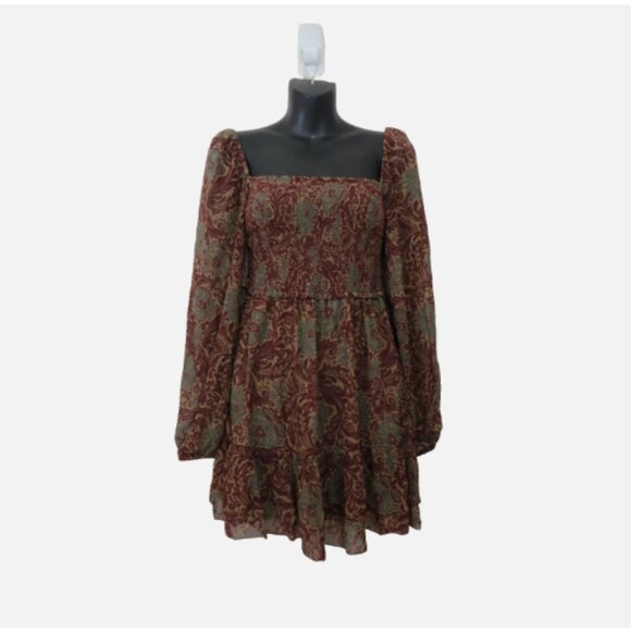 Wilfred Aritzia Size Small Tempest Mini Smocked Chiffon Mini Dress Floral Print - Picture 1 of 7